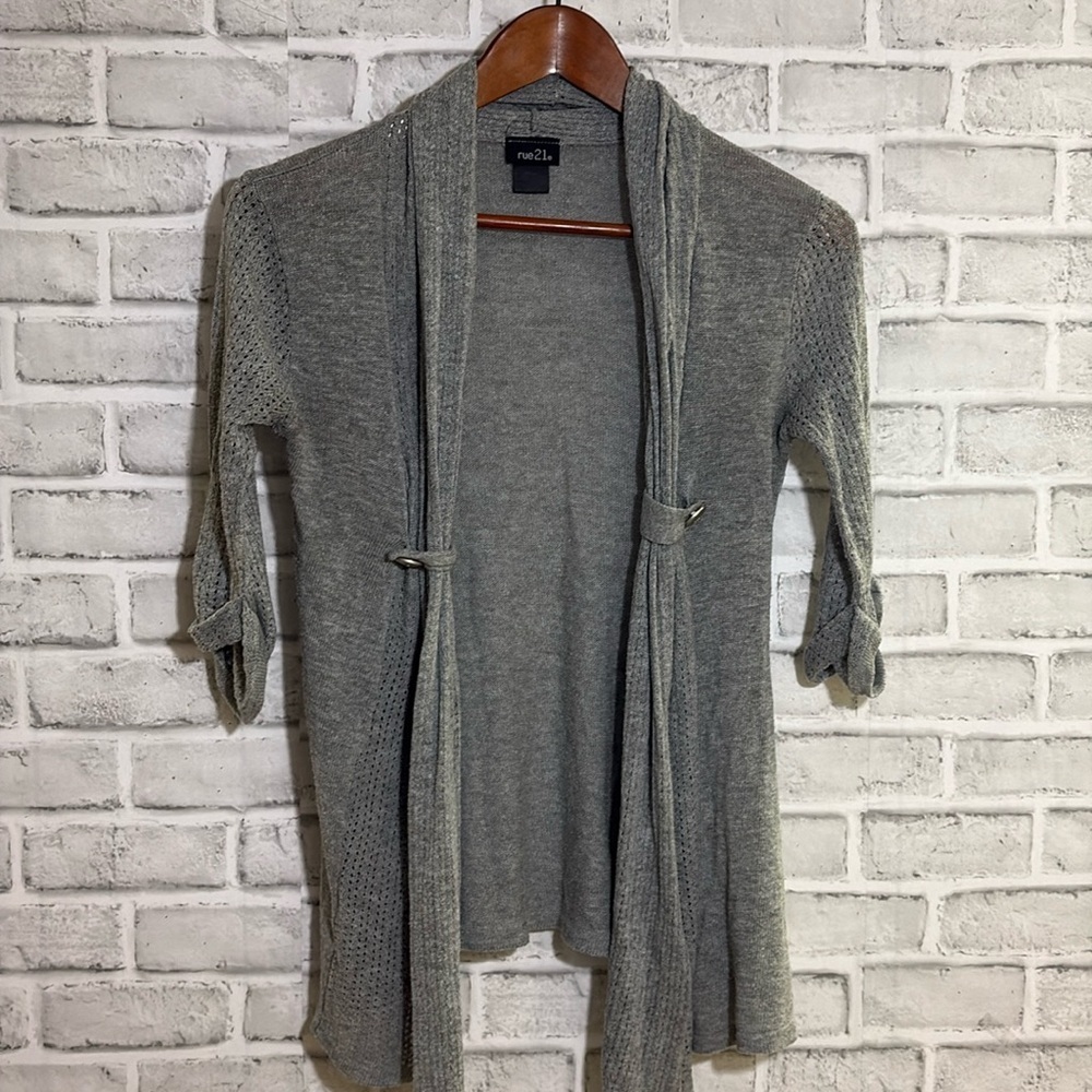 Rue21 Heather Gray Knit Cardigan, size small, lightweight drape style
